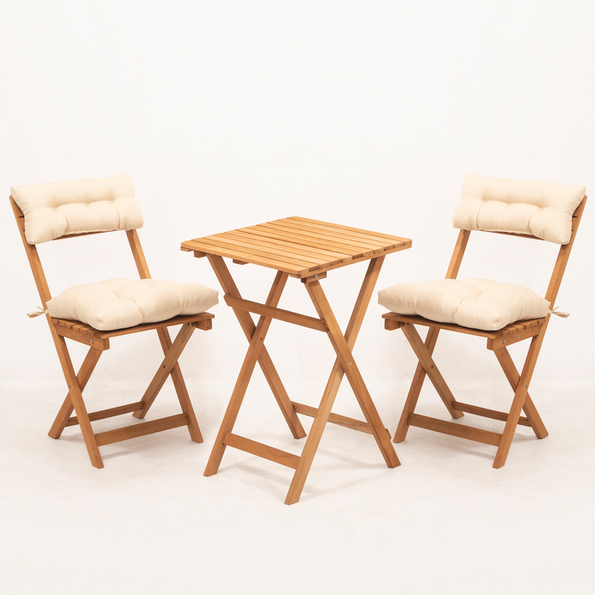 Minderli 2+1 Bistro Masa-Sandalye Takımı 50x50cm (Krem)