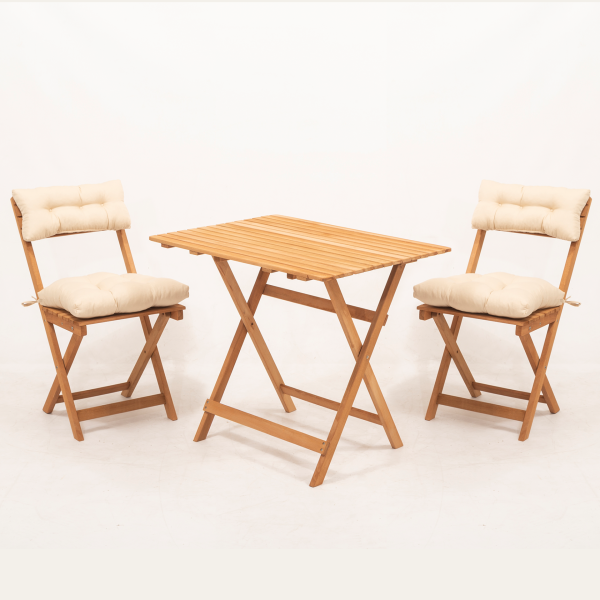 Sırt Ve Oturak Minderli Balkon Bahçe Mutfak 3'lü Bistro Set Katlanır Masa-sandalye 60x80 Masalı