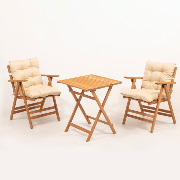 2+1 Minderli Loretta Bahçe-Balkon-Mutfak Masa-Sandalye Seti 60x60 Masa