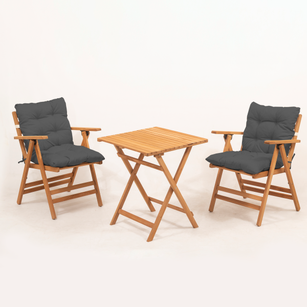 2+1 Minderli Loretta Bahçe-Balkon-Mutfak Masa-Sandalye Seti 60x60 Masa-ANTRASİT