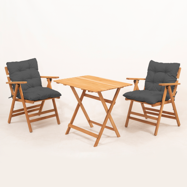 2+1 Minderli Loretta Bahçe-Balkon-Mutfak Masa-Sandalye Seti 60x80 Masa-ANTRASİT