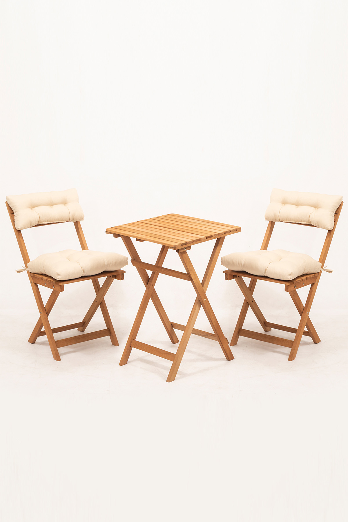 2+1 Bistro Set 50x50 Krem Bahçe Balkon Mutfak Piknik Katlanabilir Masa Sandalye