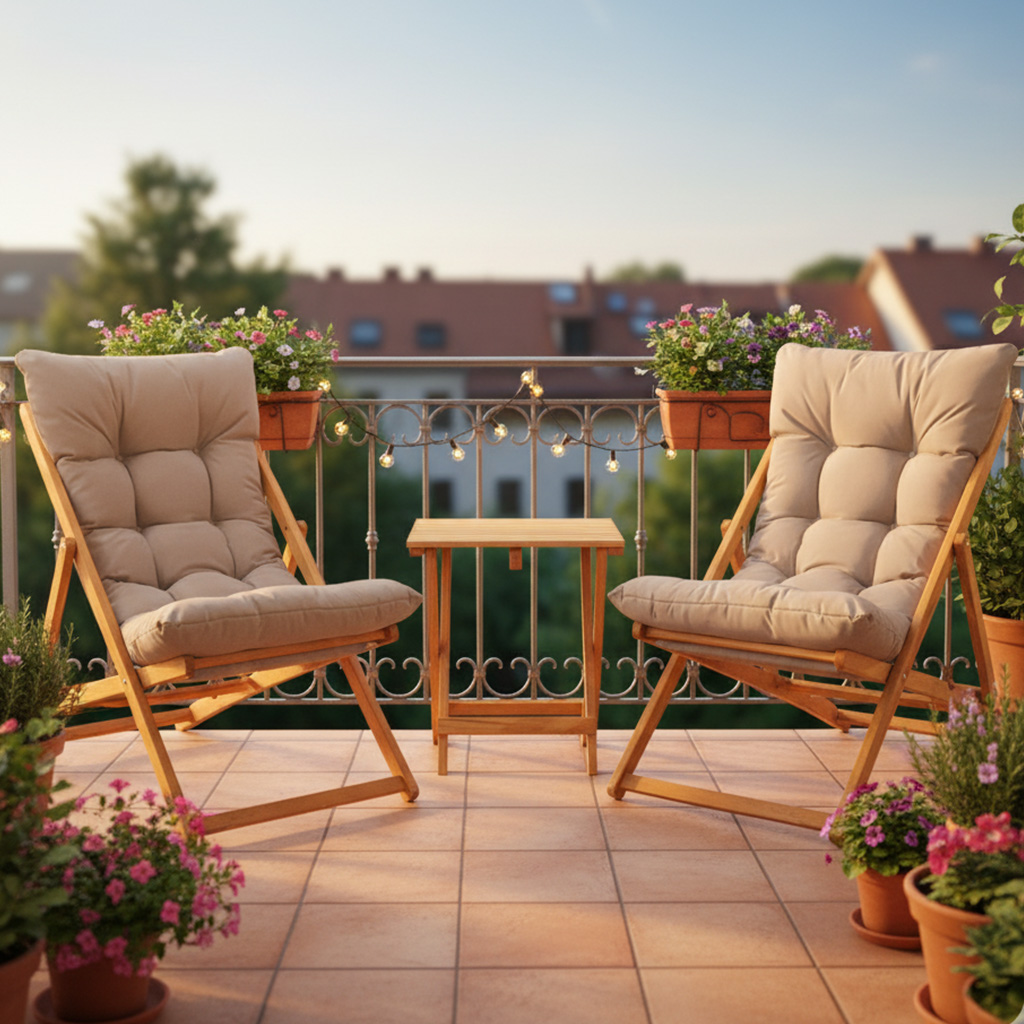 2+1 Nora Şezlong Seti Vizon Bahçe Balkon Teras Ahşap Şezlong