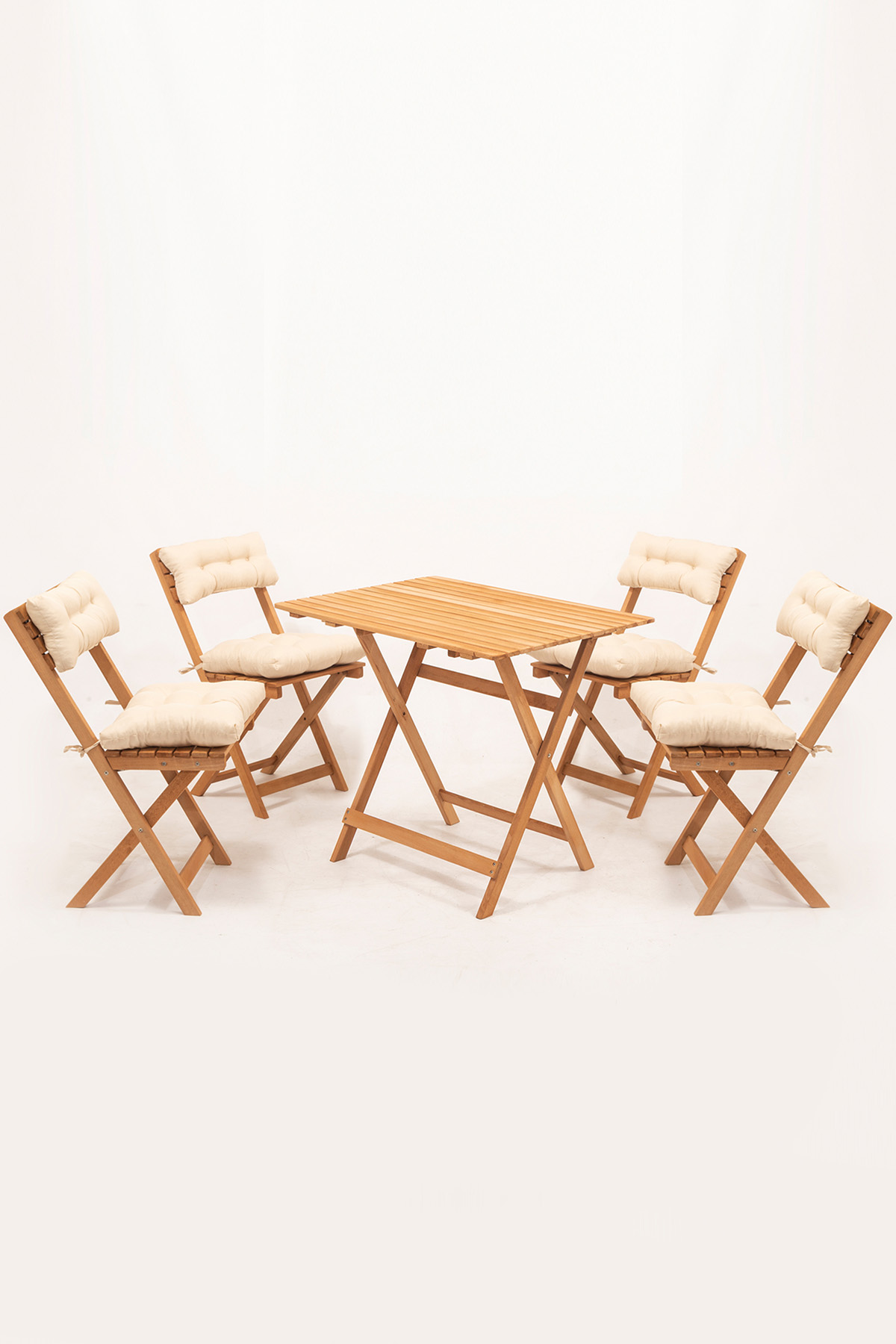 4+1 Bistro Set 60x80 Krem Balkon Bahçe Mutfak Bistro Set Katlanır Masa sandalye