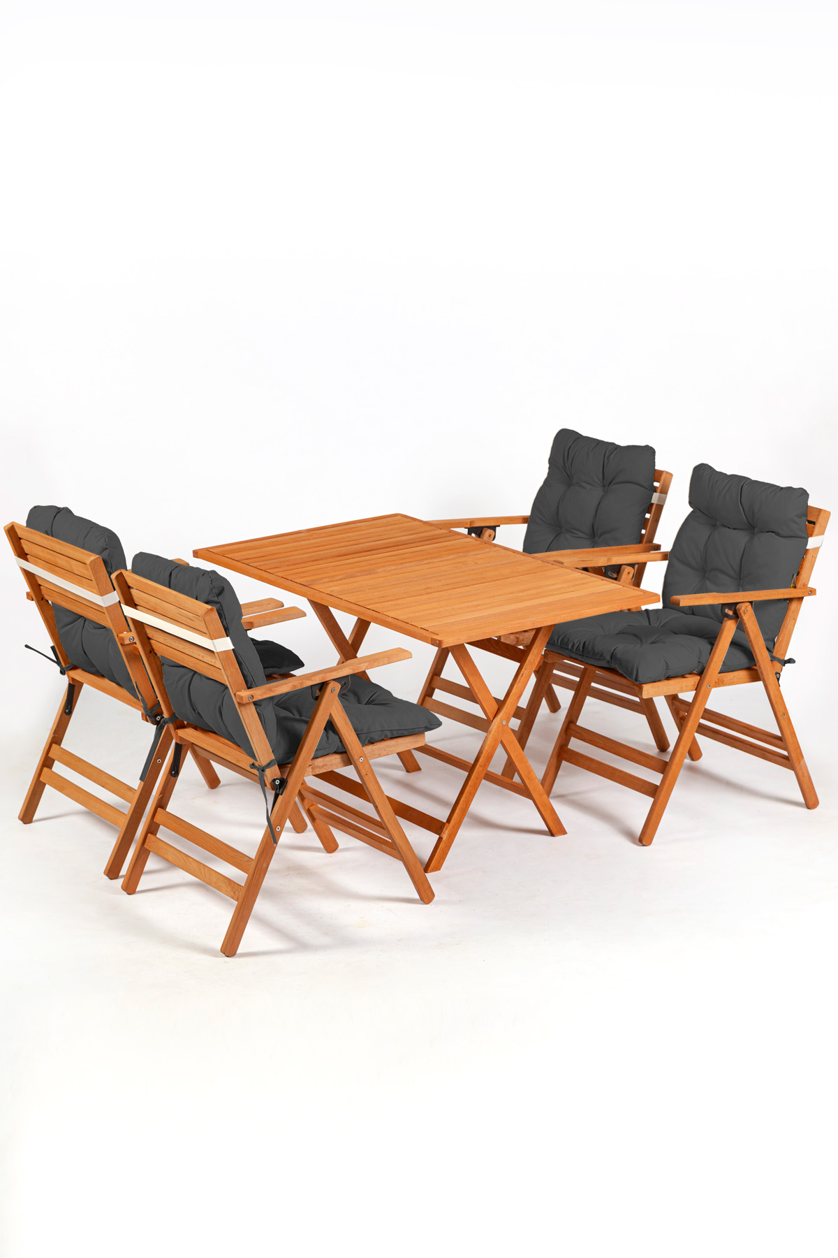 4+1 Loretta Set 120x70 Antrasit Ahşap Bahçe Balkon Teras Katlanır Masa Sandalye