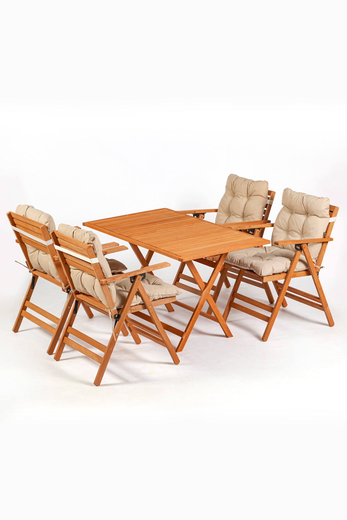 4+1 Loretta Set 120x70 Krem Ahşap Bahçe Balkon Teras Katlanır Masa Sandalye