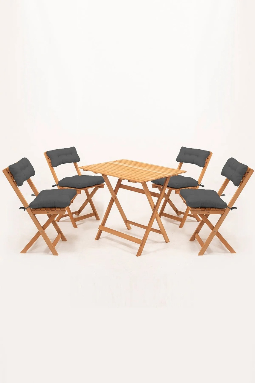 4+1 Bistro Set 60x80 Antrasit Balkon Bahçe Mutfak Bistro Set Katlanır Masa sandalye