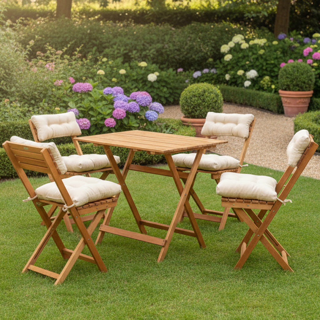 4+1 Bistro Set 60x80 Krem Balkon Bahçe Mutfak Bistro Set Katlanır Masa sandalye