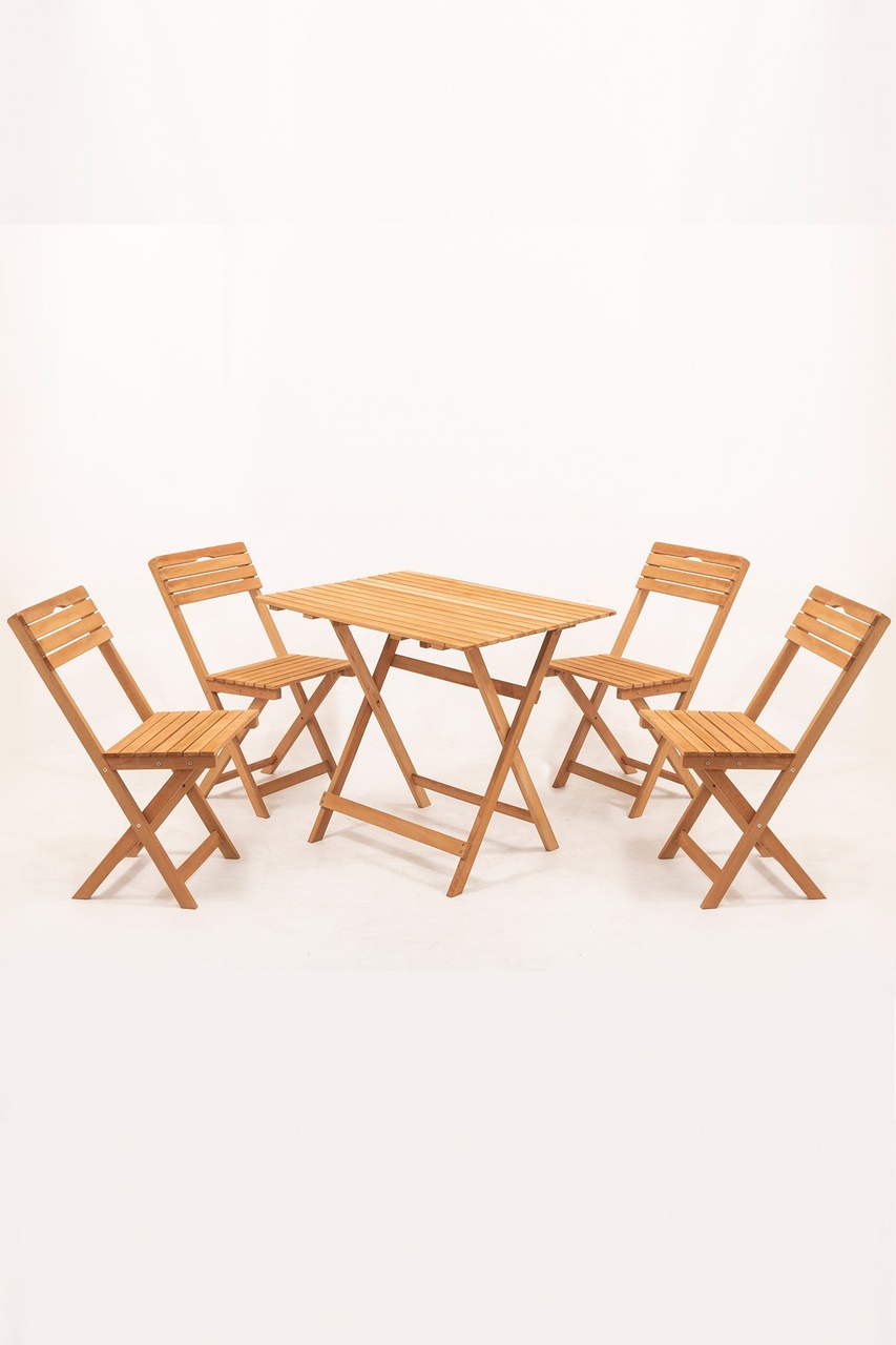 Balkon - Bahçe 5'li Katlanabilir Bistro Set 4 Sandalye 1 Bahçe 60x80 Cm Masa Ahşap 