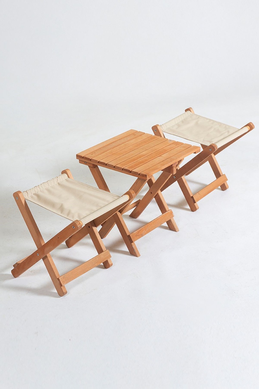 2+1 Tabure Set Kamp karavan piknik balkon bahçe ahşap sehpalı tabure seti