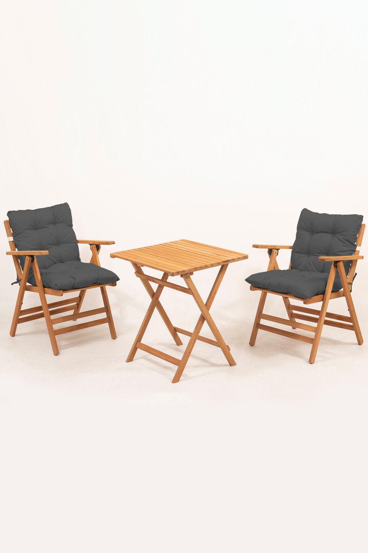 2+1 Loretta Set 60x60 Antrasit Ahşap Bahçe Balkon Teras Katlanır Masa Sandalye