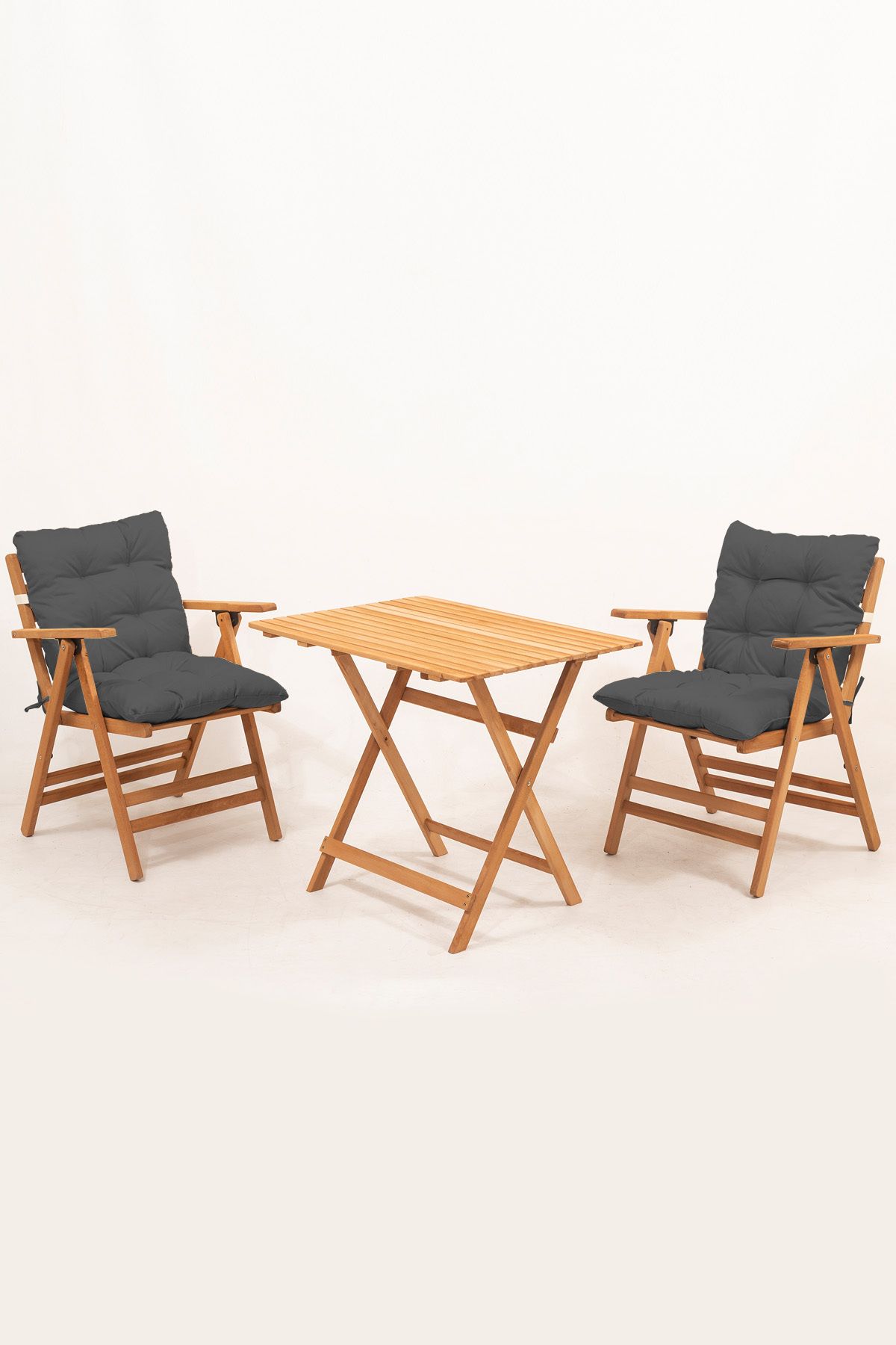 2+1 Loretta Set 60x80 Antrasit Ahşap Bahçe Balkon Teras Katlanır Masa Sandalye