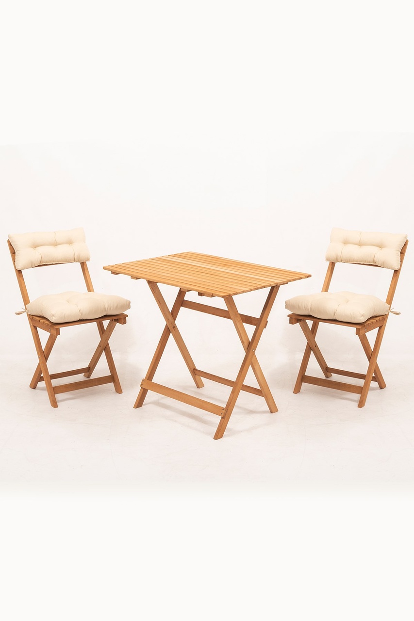 2+1 Bistro Set 60x80 Krem Bahçe Balkon Mutfak Masa Sandalye